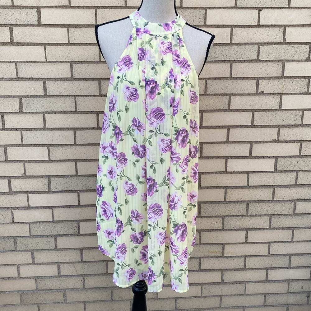 ❌DONATED❌Yellow Purple Floral High Neck Flowy Lined Dress - Picture 4 of 16